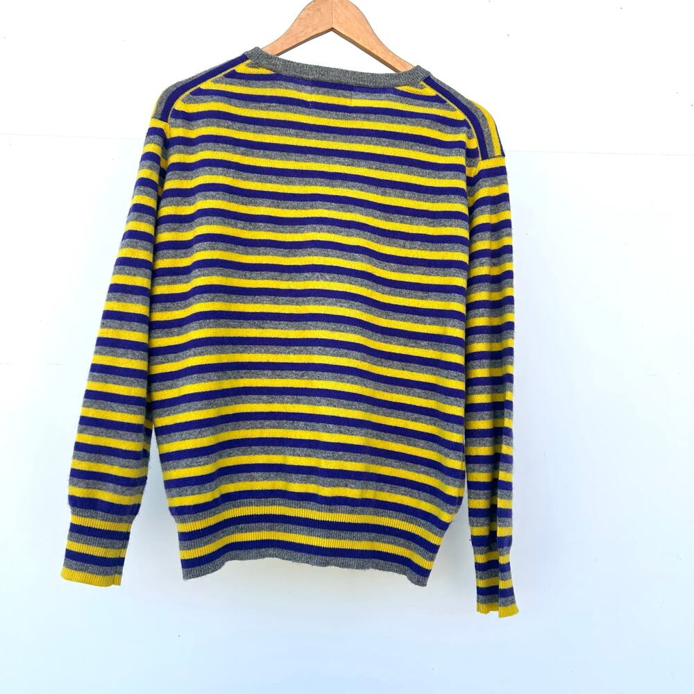 Jumper 1234 Cashmere Crewneck Striped Sweater Jumper Yellow Blue Large XL 4 - Picture 4 of 7